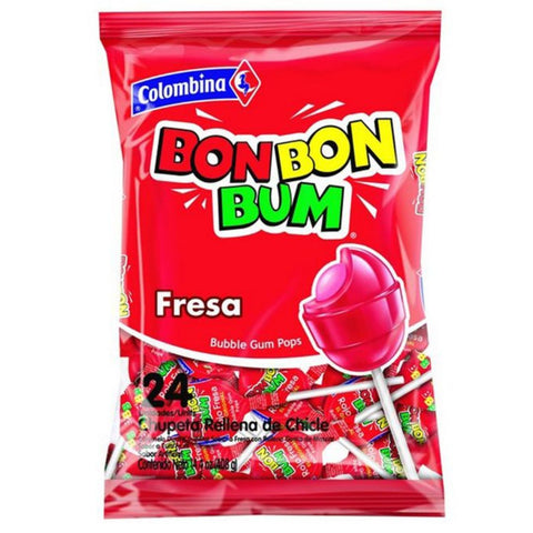 Colombina Bon Bon Bum Strawberry 24st. Lollipops 408g